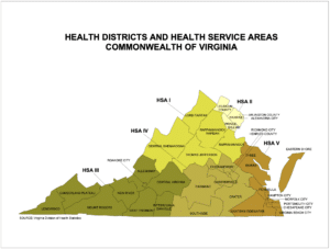 Virginia Health Service Areas for pharmaceutical processors and cannabis dispensing permits