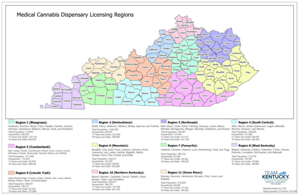 Kentucky medical cannabis dispensary licensing regions